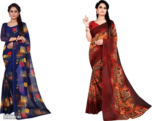 Stylish Multicoloured Georgette Saree With Blouse Piece For Women Pack Of 2