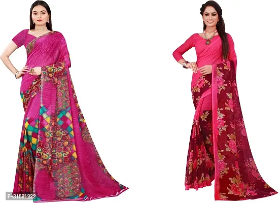 Stylish Multicoloured Georgette Saree With Blouse Piece For Women Pack Of 2-thumb0