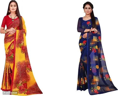 Stylish Multicoloured Georgette Saree With Blouse Piece For Women Pack Of 2-thumb0