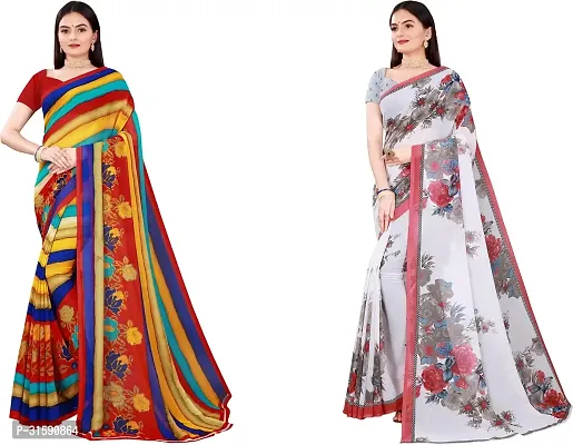 Stylish Multicoloured Georgette Saree With Blouse Piece For Women Pack Of 2-thumb0