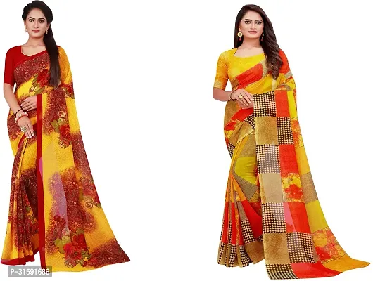 Stylish Multicoloured Georgette Saree With Blouse Piece For Women Pack Of 2-thumb0