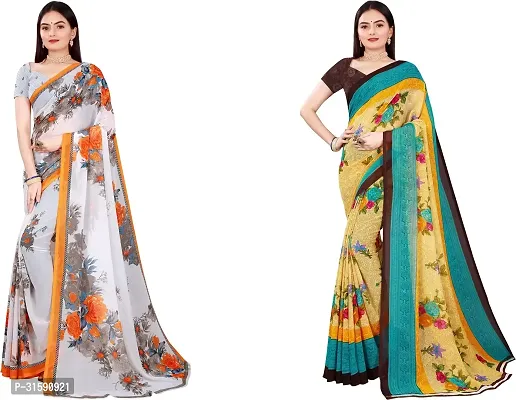 Stylish Multicoloured Georgette Saree With Blouse Piece For Women Pack Of 2-thumb0