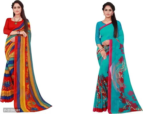 Stylish Multicoloured Georgette Saree With Blouse Piece For Women Pack Of 2