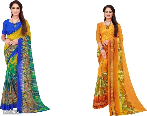 Stylish Multicoloured Georgette Saree With Blouse Piece For Women Pack Of 2-thumb0