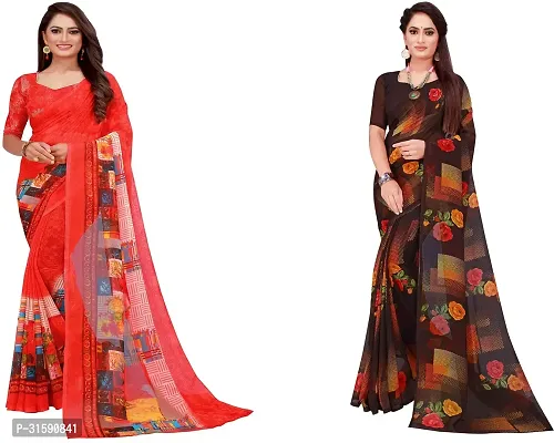 Stylish Multicoloured Georgette Saree With Blouse Piece For Women Pack Of 2-thumb0