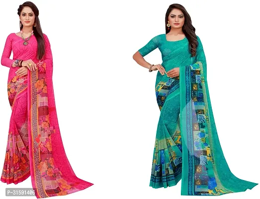 Stylish Multicoloured Georgette Saree With Blouse Piece For Women Pack Of 2-thumb0