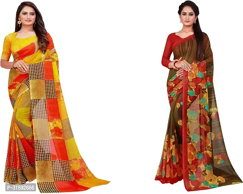 Stylish Multicoloured Georgette Saree With Blouse Piece For Women Pack Of 2-thumb0