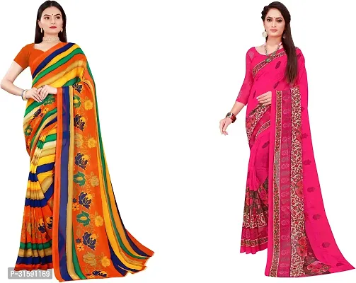 Stylish Multicoloured Georgette Saree With Blouse Piece For Women Pack Of 2-thumb0