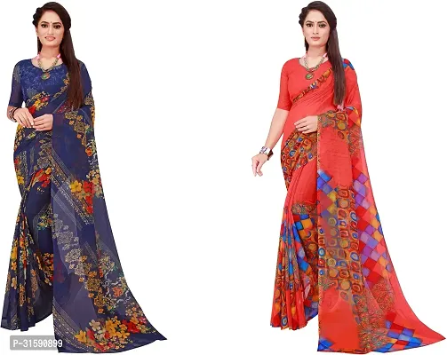 Stylish Multicoloured Georgette Saree With Blouse Piece For Women Pack Of 2-thumb0