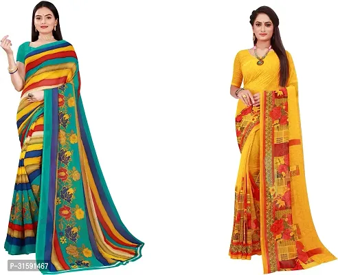 Stylish Multicoloured Georgette Saree With Blouse Piece For Women Pack Of 2-thumb0