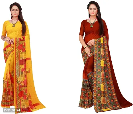 Stylish Multicoloured Georgette Saree With Blouse Piece For Women Pack Of 2-thumb0