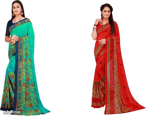 Stylish Multicoloured Georgette Saree With Blouse Piece For Women Pack Of 2-thumb0