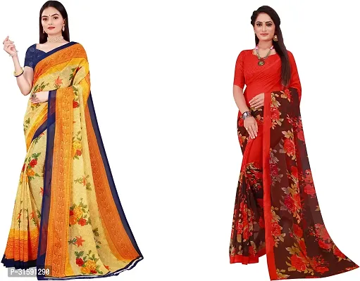 Stylish Multicoloured Georgette Saree With Blouse Piece For Women Pack Of 2-thumb0