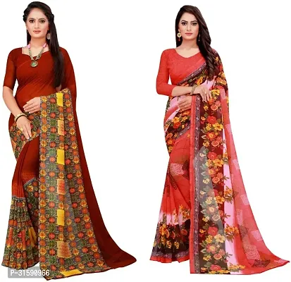 Stylish Multicoloured Georgette Saree With Blouse Piece For Women Pack Of 2-thumb0