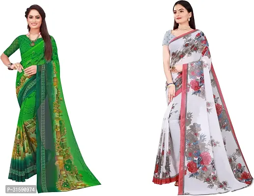 Stylish Multicoloured Georgette Saree With Blouse Piece For Women Pack Of 2