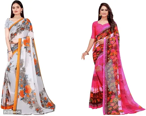 Stylish Multicoloured Georgette Saree With Blouse Piece For Women Pack Of 2-thumb0