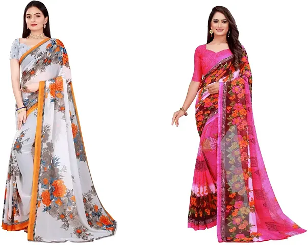 Stylish Georgette Daily Wear Saree with Blouse piece For Women Pack Of 3