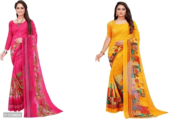 Stylish Multicoloured Georgette Saree With Blouse Piece For Women Pack Of 2-thumb0