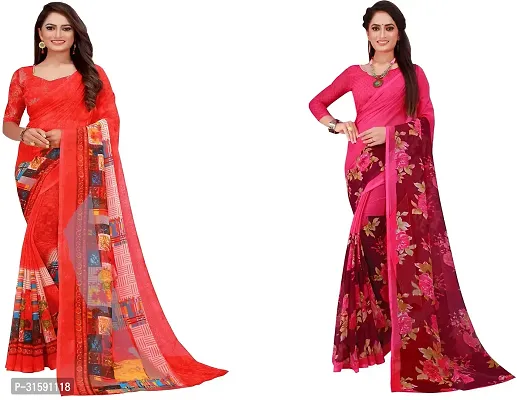 Stylish Multicoloured Georgette Saree With Blouse Piece For Women Pack Of 2-thumb0