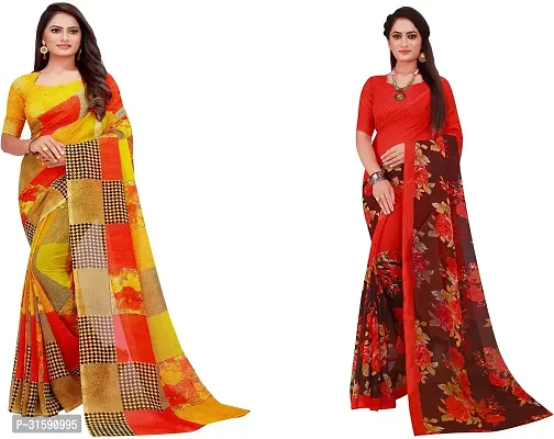 Stylish Multicoloured Georgette Saree With Blouse Piece For Women Pack Of 2-thumb0