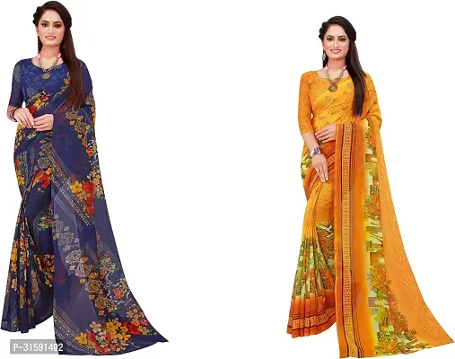 Stylish Multicoloured Georgette Saree With Blouse Piece For Women Pack Of 2-thumb0