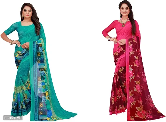 Stylish Multicoloured Georgette Saree With Blouse Piece For Women Pack Of 2-thumb0