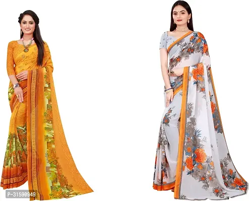 Stylish Multicoloured Georgette Saree With Blouse Piece For Women Pack Of 2-thumb0