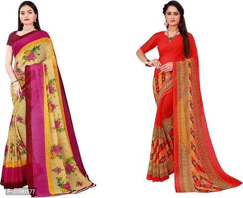 Stylish Multicoloured Georgette Saree With Blouse Piece For Women Pack Of 2-thumb0