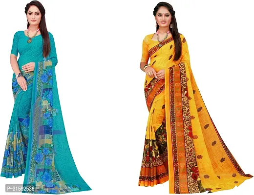 Stylish Multicoloured Georgette Saree With Blouse Piece For Women Pack Of 2-thumb0