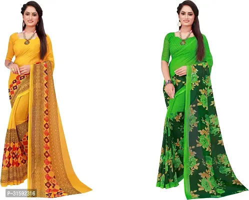 Stylish Multicoloured Georgette Saree With Blouse Piece For Women Pack Of 2-thumb0