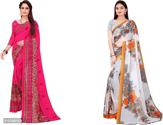 Stylish Multicoloured Georgette Saree With Blouse Piece For Women Pack Of 2-thumb0