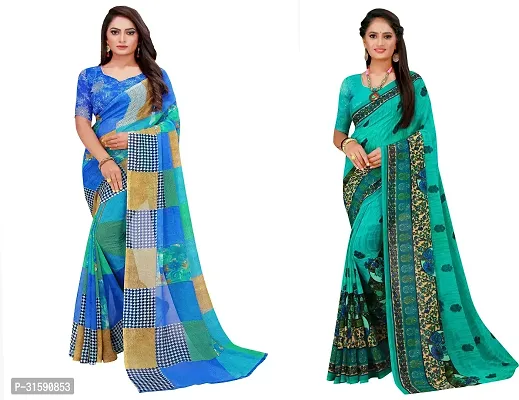 Stylish Multicoloured Georgette Saree With Blouse Piece For Women Pack Of 2-thumb0