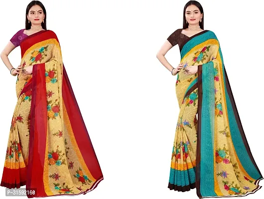 Stylish Multicoloured Georgette Saree With Blouse Piece For Women Pack Of 2-thumb0