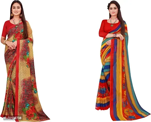 Stylish Multicoloured Georgette Saree With Blouse Piece For Women Pack Of 2