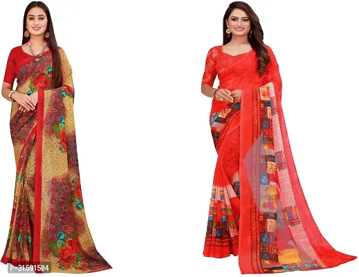 Stylish Multicoloured Georgette Saree With Blouse Piece For Women Pack Of 2-thumb0