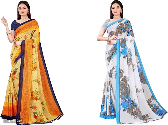 Stylish Multicoloured Georgette Saree With Blouse Piece For Women Pack Of 2