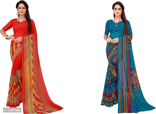 Stylish Multicoloured Georgette Saree With Blouse Piece For Women Pack Of 2-thumb0