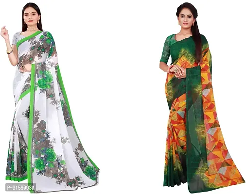 Stylish Multicoloured Georgette Saree With Blouse Piece For Women Pack Of 2-thumb0