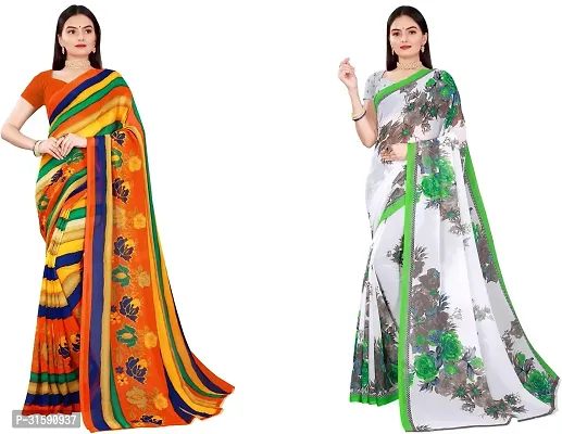 Stylish Multicoloured Georgette Saree With Blouse Piece For Women Pack Of 2