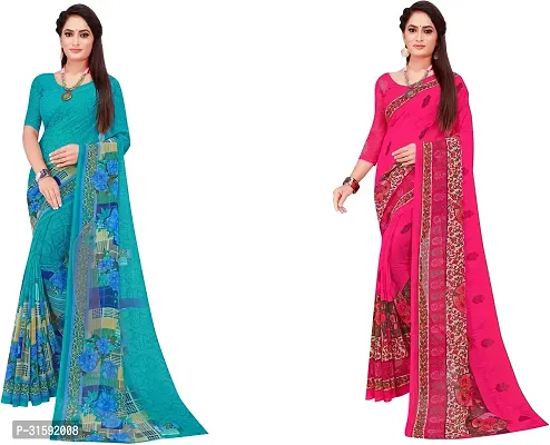 Stylish Multicoloured Georgette Saree With Blouse Piece For Women Pack Of 2-thumb0