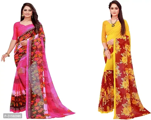 Stylish Multicoloured Georgette Saree With Blouse Piece For Women Pack Of 2