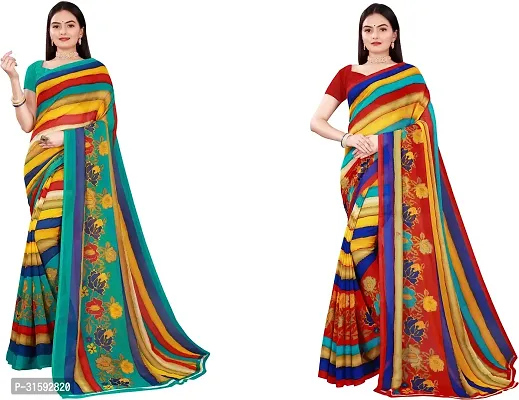 Stylish Multicoloured Georgette Saree With Blouse Piece For Women Pack Of 2-thumb0