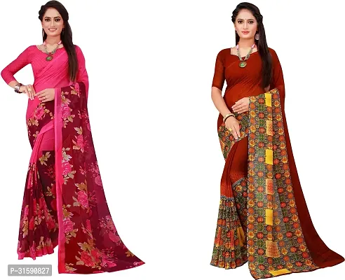 Stylish Multicoloured Georgette Saree With Blouse Piece For Women Pack Of 2