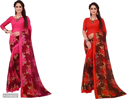 Stylish Multicoloured Georgette Saree With Blouse Piece For Women Pack Of 2-thumb0