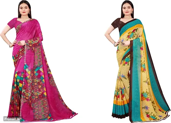 Stylish Multicoloured Georgette Saree With Blouse Piece For Women Pack Of 2-thumb0