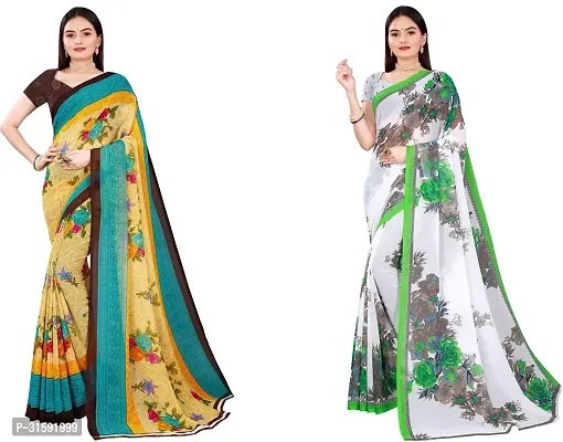 Stylish Multicoloured Georgette Saree With Blouse Piece For Women Pack Of 2-thumb0