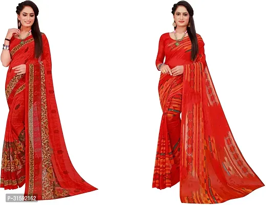 Stylish Red Georgette Saree With Blouse Piece For Women Pack Of 2-thumb0