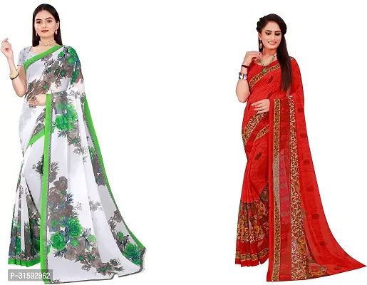 Stylish Multicoloured Georgette Saree With Blouse Piece For Women Pack Of 2-thumb0