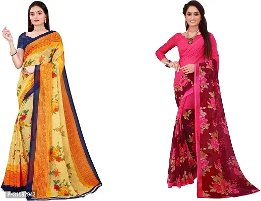 Stylish Multicoloured Georgette Saree With Blouse Piece For Women Pack Of 2-thumb0