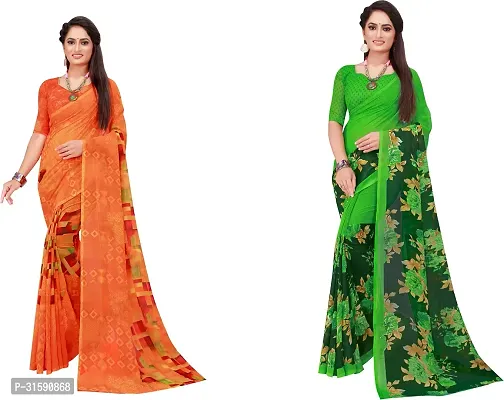 Stylish Multicoloured Georgette Saree With Blouse Piece For Women Pack Of 2-thumb0